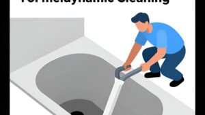 Иллюстрация процесса гидродинамической прочистки ливневой канализации для статьи о выборе подрядчика по сервису